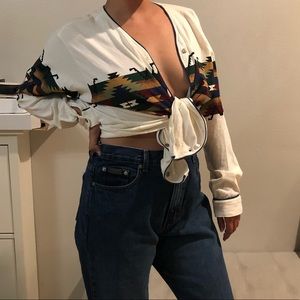 Vintage button down baseball cut long sleeve top